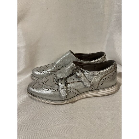 Cole Haan Silver Metallic Buckle Wingtip‎ Leather Comfort Loafer Women Size 6 - Picture 5 of 9